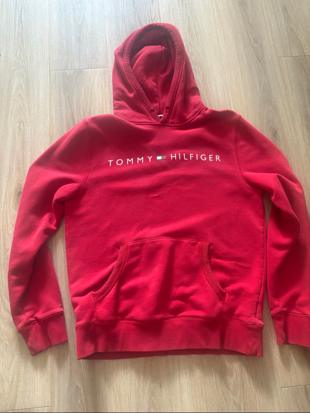 Tommy Hilfiger Red Pullover Hoodie with Chest Logo